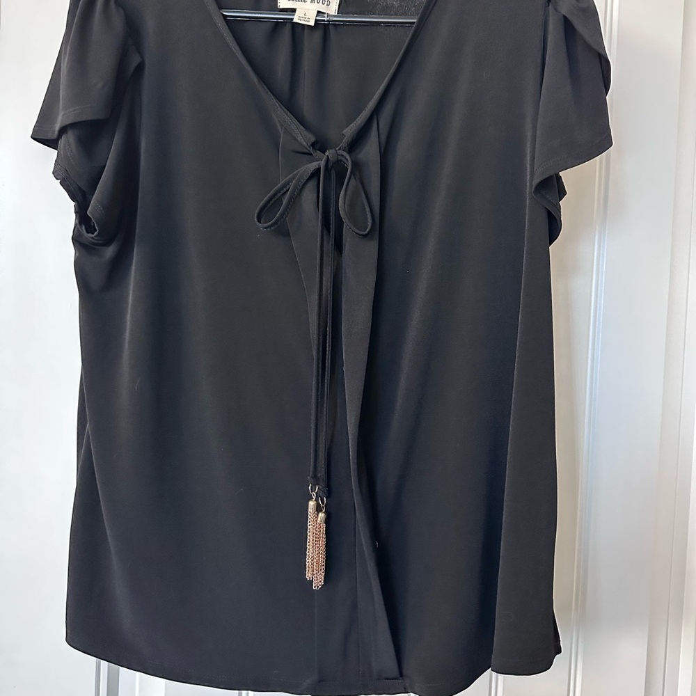 Indigo Blue Black Tie Front Blouse